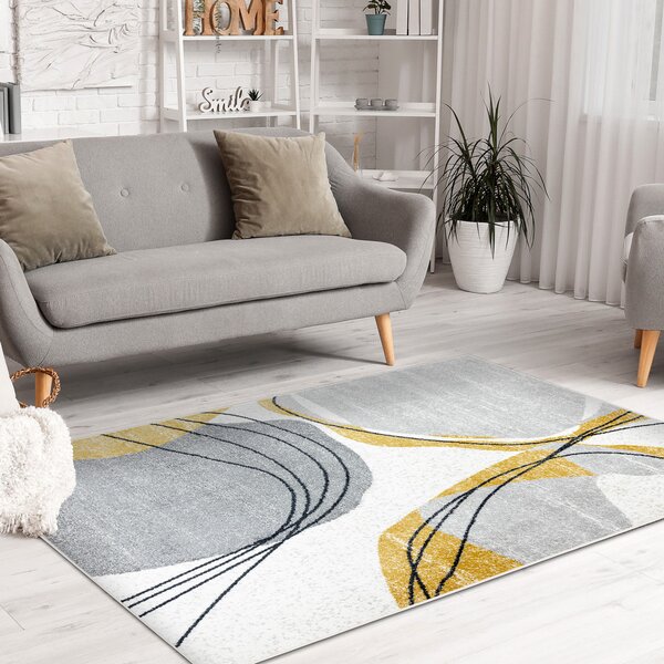 Dywany Łuszczów, Kusový koberec Fusion 5868 white/yellow, 140x190, šedá, kancelária