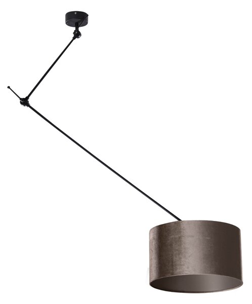 Závesná lampa čierna so zamatovým tienidlom taupe 35cm - Blitz