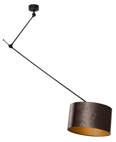 Závesná lampa čierna so zamatovým tienidlom hnedá 35cm - Blitz