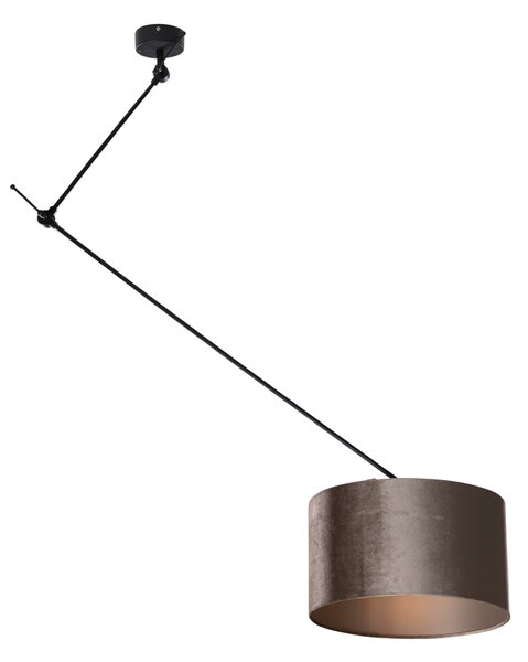 Závesná lampa čierna so zamatovým tienidlom taupe 35cm - Blitz