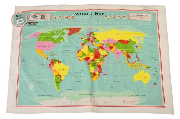 Bavlnená utierka Rex London World Map, 50 x 70 cm