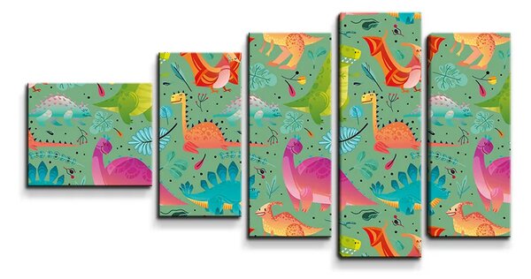 Sablio Obraz - 5-dílný Dinosaury v tráve - 100x60 cm