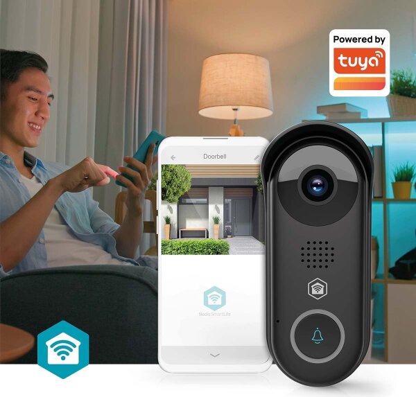 Nedis WIFICDP11BK - Inteligentný videozvonček so senzorom 5V Full HD 1080p IP54 Wi-Fi Tuya