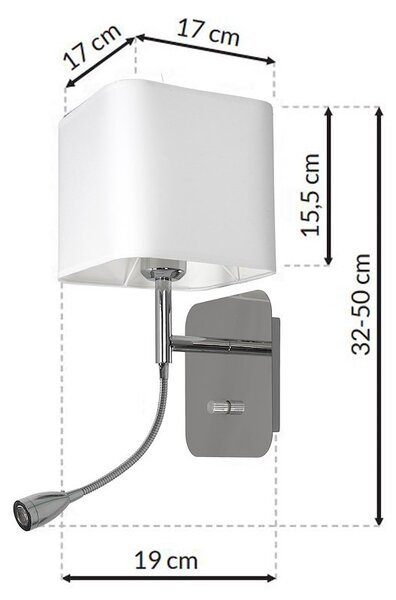Nástenné svietidlo Napoli, 1x biele textilné tienidlo + 1xLED 1w, ch