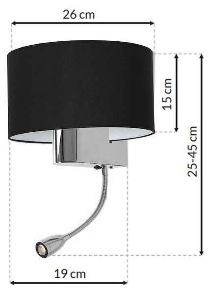 Nástenné svietidlo Napoli, 1x čierne textilné tienidlo + 1xLED 1w, ch