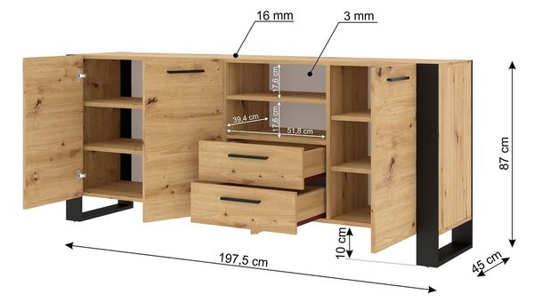 NovýNábytok.sk Komoda Nulakka D (dub artisan + matná čierna). Vlastná spoľahlivá doprava až k Vám domov. 1124826