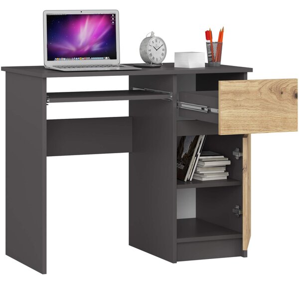 PC stôl KALRION - šedý / dub artisan, pravé prevedenie