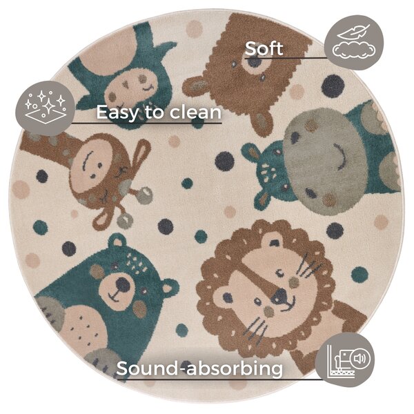 Hanse Home, Detský koberček Adventures 105968 Cream Brown Blue kruh, 100x100 (priemer) kruh, viacfarebná, detská izba