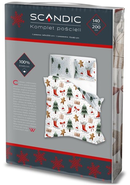Vianočné bavlnené posteľné obliečky – motív Medovníček a Vianočný les - 100% bavlna - 70 x 90 cm + 140 x 200 cm