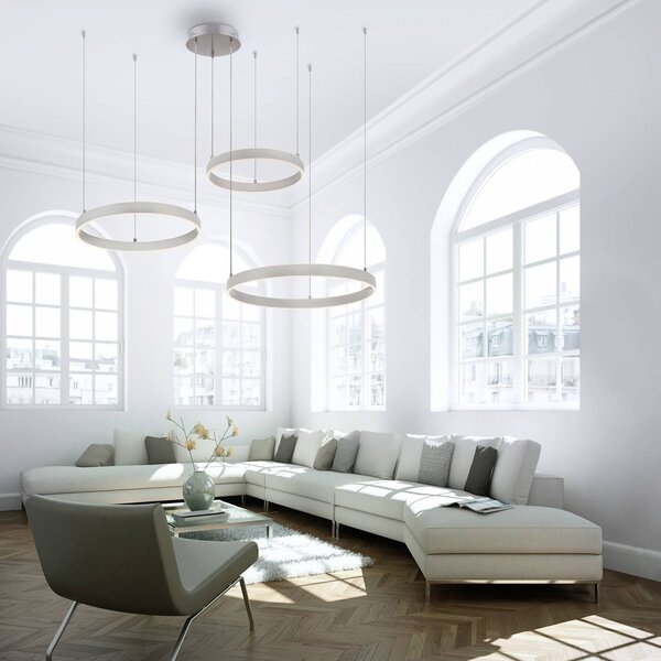 LED závesné svietidlo Lilluti, strieborné, železo, hliník, 3 krúžky, Hliník / sivá / zinok, Obývacia izba / jedáleň, kov, Moderný, Závesné svietidlo