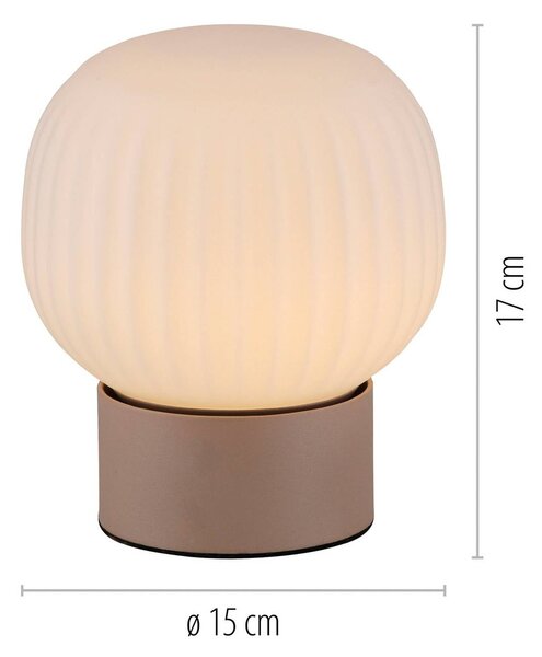 Stolová LED lampa Nami, biela/piesková, sklo, železo, výška 17 cm, Hnedá / hrdzavá, Obývacia izba / jedáleň, kov, Stojacie svietidlo