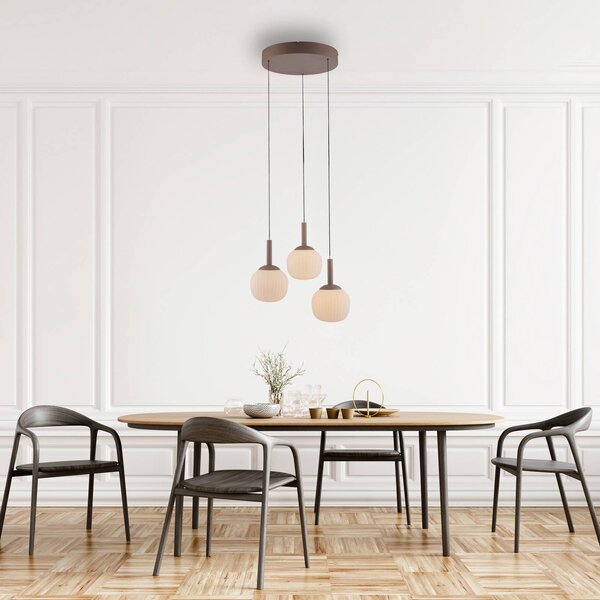 JUST LIGHT. GmbH LED závesné svietidlo Nami, 3-pl. okrúhla, piesková, biela, sklo, železo, Hnedá / hrdzavá, Obývacia izba / jedáleň, kov, Závesné svietidlo