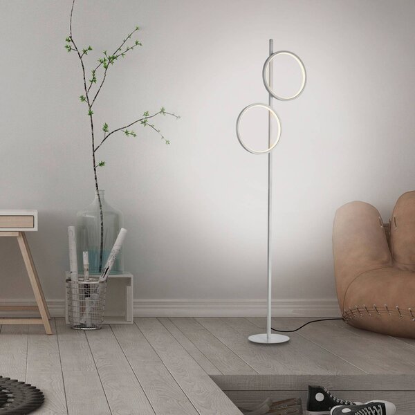 LED stojacia lampa Mini-Ritus, strieborné, železo, 2 krúžky, Hliník / sivá / zinok, Obývacia izba / jedáleň, kov, Moderný