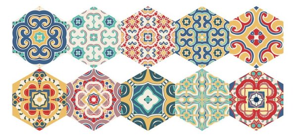 Sada 10 samolepiek na podlahu Ambiance Floor Stickers Hexagons Lorena, 40 × 90 cm
