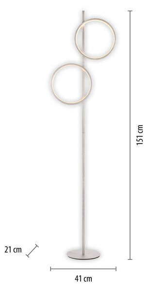 LED stojacia lampa Mini-Ritus, strieborné, železo, 2 krúžky, Hliník / sivá / zinok, Obývacia izba / jedáleň, kov, Moderný