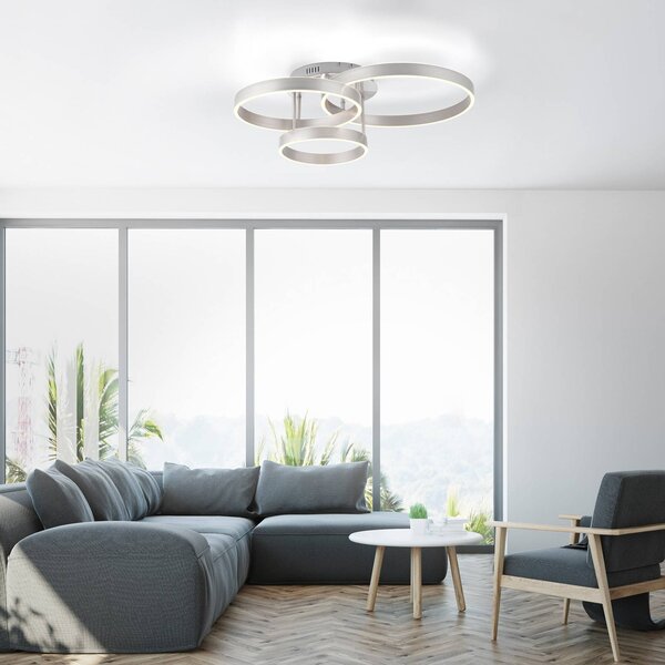 JUST LIGHT. GmbH Stropné LED svetlo Lilluti, strieborné, železo, hliník, 3 krúžky, Hliník / sivá / zinok, Obývacia izba / jedáleň, kov, Moderný, Stropné svetlo