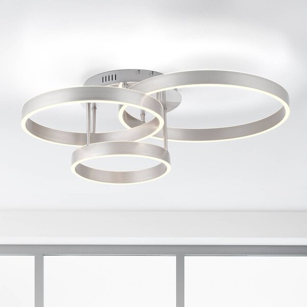 JUST LIGHT. GmbH Stropné LED svetlo Lilluti, strieborné, železo, hliník, 3 krúžky, Hliník / sivá / zinok, Obývacia izba / jedáleň, kov, Moderný, Stropné svetlo