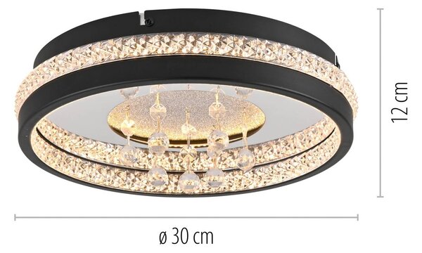 Stropné LED svetlo Hanni, čierne, železo, hliník, s efektom krištáľu, Čierna, Obývacia izba / jedáleň, kov, Moderný, Závesné svietidlo