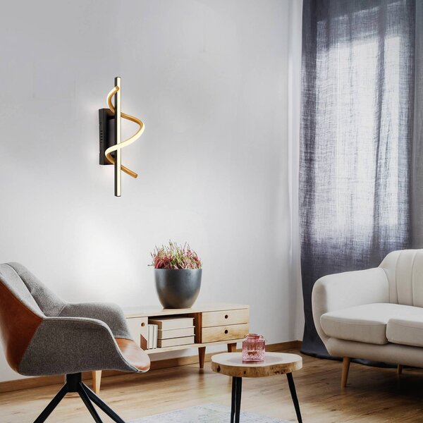 LED nástenné svetlo Emanda, čierna/zlatá, železo, hliník, Čierna, Obývacia izba / jedáleň, kov