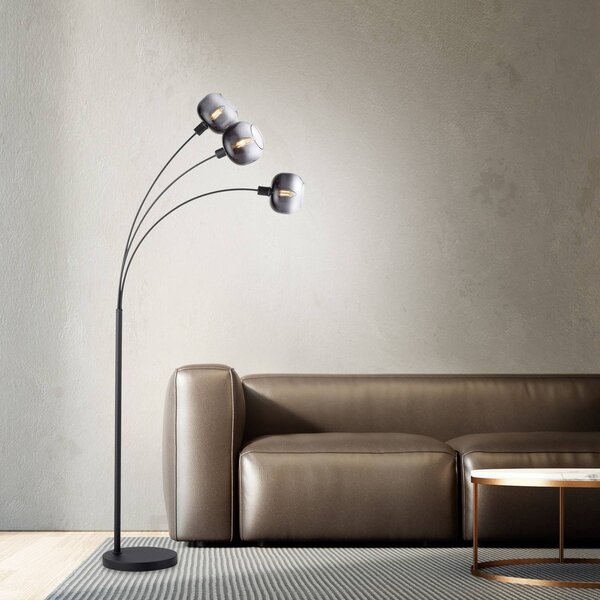 JUST LIGHT. GmbH Stojacia lampa Zea, 3-pl., dymovo šedá/čierna, sklo, E14, Čierna, Obývacia izba / jedáleň, kov, Moderný, Oblúková stojaca lampa