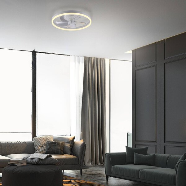 JUST LIGHT. GmbH Stropný ventilátor s LED osvetlením Rita, biely, diaľkové ovládanie, Ø 50, Biela / opálová, Obývacia izba / jedáleň, kov, Moderný, Závesné svietidlo