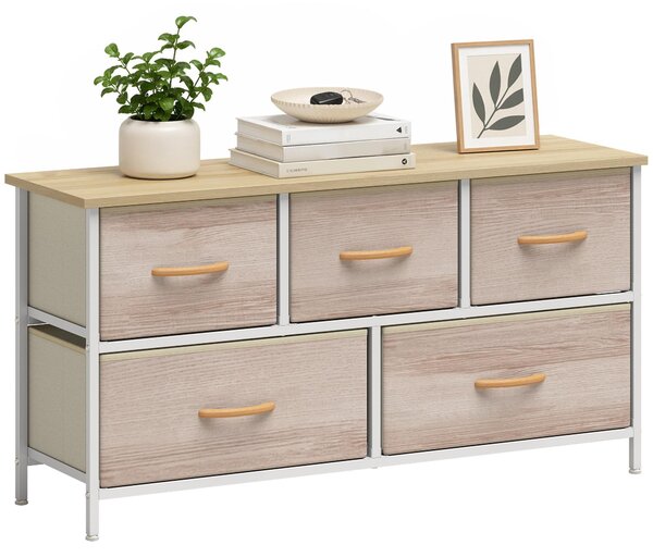 Komoda HOMCOM do spálne s 5 zásuvkami, v prírodnej farbe a bielej