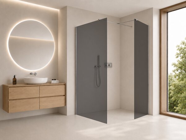 CERANO - Sprchová zástena Walk-in Onyx TL/P - 8 mm - hranatá vzpera - chróm, grafitové sklo - 100x100x200 cm