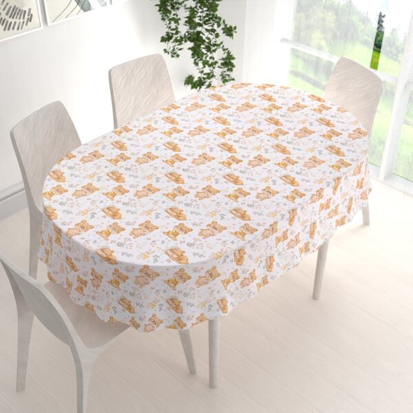 Biante Detský bavlnený oválny obrus Sandra SA-524 Roztomilé medvedíky na bielom 50x100 cm