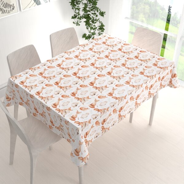 Biante Detský bavlnený obdĺžnikový obrus Sandra SA-523 Líšky a sovy na bielom 50x100 cm