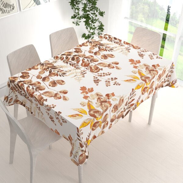 Biante Bavlnený obdĺžnikový obrus Sandra SA-530 Hnedý eukalyptus na bielom 50x100 cm