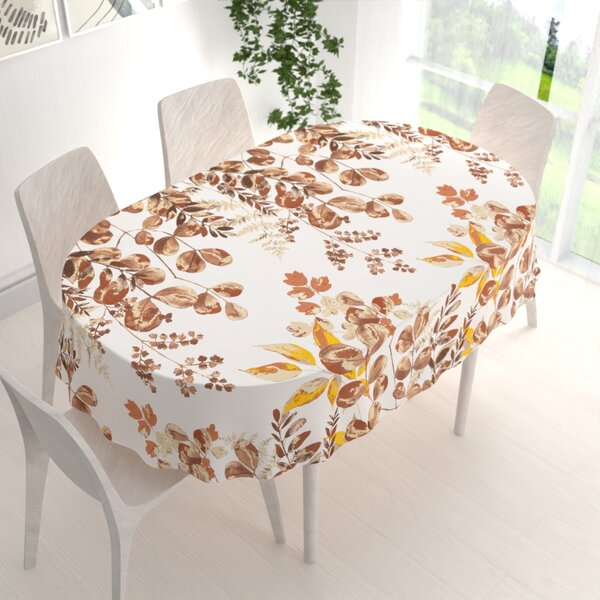 Biante Bavlnený oválny obrus Sandra SA-530 Hnedý eukalyptus na bielom 50x100 cm