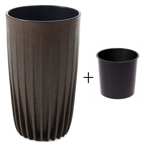 PLASTOVÝ KVETINÁČ STRIPPED ECO 42X25 CM TMAVOHNEDÁ
