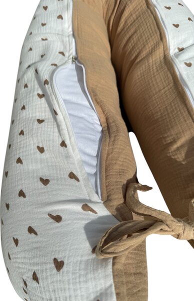 Didatex Tehotenský vankúš mušelínový - LOVE s obliečkou na zips 160x21 cm