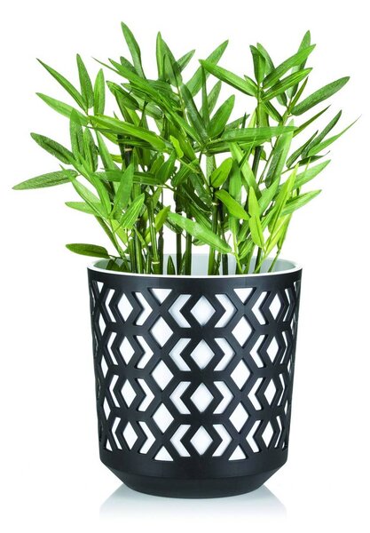 PLASTOVÝ KVETINÁČ ETNIC SADA 2KS 14,8X13,9 CM+20,1X19,5 CM ČIERNA