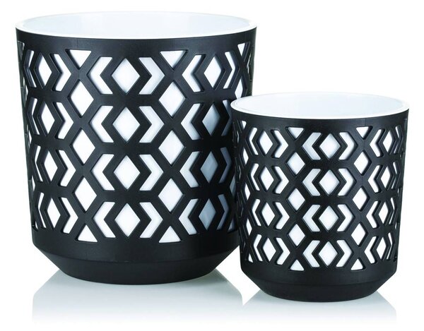 PLASTOVÝ KVETINÁČ ETNIC SADA 2KS 14,8X13,9 CM+20,1X19,5 CM ČIERNA