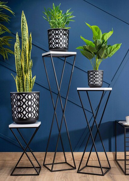 PLASTOVÝ KVETINÁČ ETNIC SADA 2KS 14,8X13,9 CM+20,1X19,5 CM ČIERNA