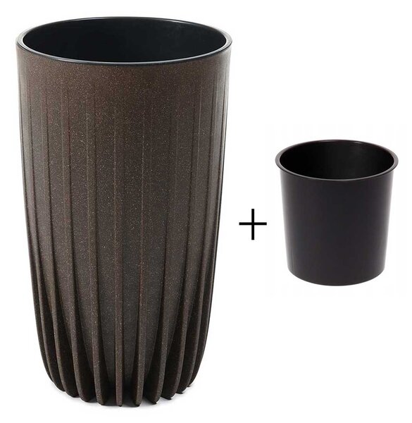 PLASTOVÝ KVETINÁČ STRIPPED ECO SADA 2KS 42X25 CM+ 51X30 CM TMAVOHNEDÁ