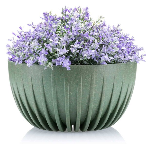 PLASTOVÝ KVETINÁČ STRIPPED ECO SADA 2KS 16X30 CM+15X24 CM ZELENÁ