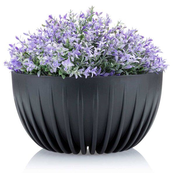 PLASTOVÝ KVETINÁČ STRIPPED ECO SADA 2KS 16X30 CM+15X24 CM ANTRACITOVÁ