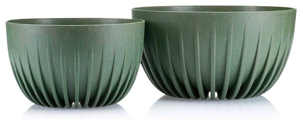 PLASTOVÝ KVETINÁČ STRIPPED ECO SADA 2KS 16X30 CM+15X24 CM ZELENÁ