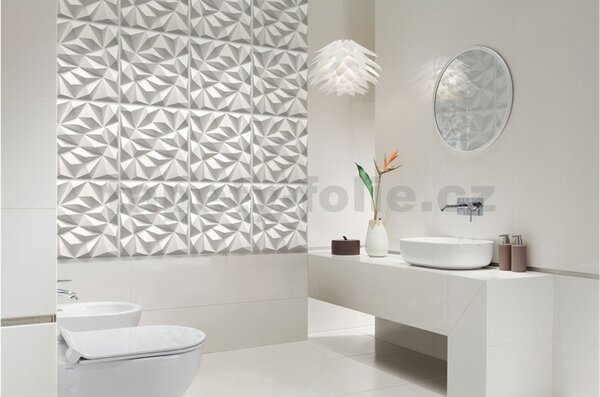 Obkladové panely 3D PVC DIAMANT malý biely rozmer 500 x 500 mm, hrúbka 1 mm