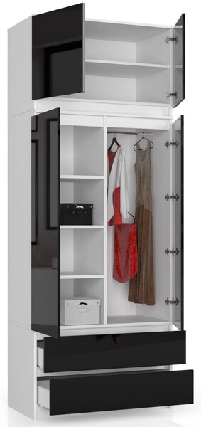 Ak furniture Nástavec na skriňu Star 90 cm biely/čierny lesk