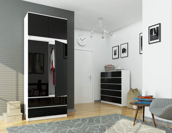 Ak furniture Nástavec na skriňu Star 90 cm biely/čierny lesk
