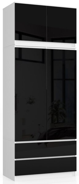 Ak furniture Nástavec na skriňu Star 90 cm biely/čierny lesk