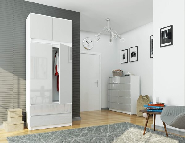 Ak furniture Nástavec na skriňu Star 90 cm biely/strieborný lesk