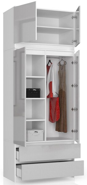 Ak furniture Nástavec na skriňu Star 90 cm biely/strieborný lesk
