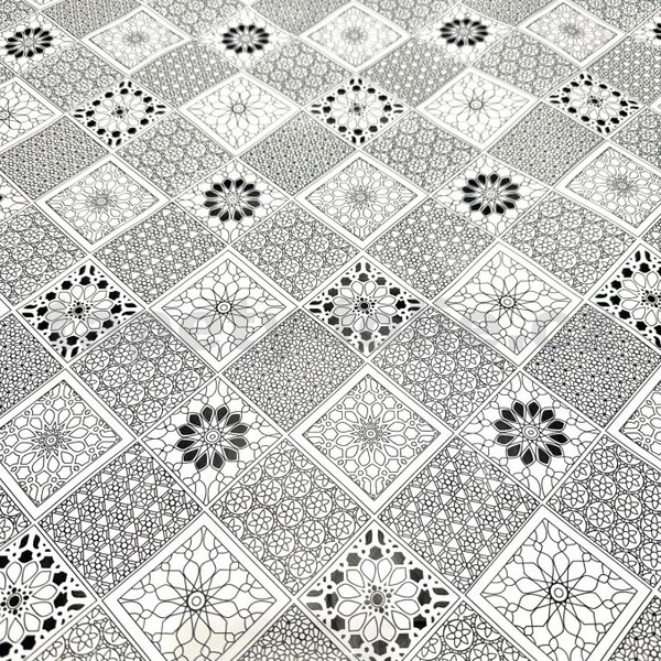 Obrus PVC 3581139, metráž, šířka 140 cm, kvetinový kaleidoskop čierno-biely, IMPOL TRADE