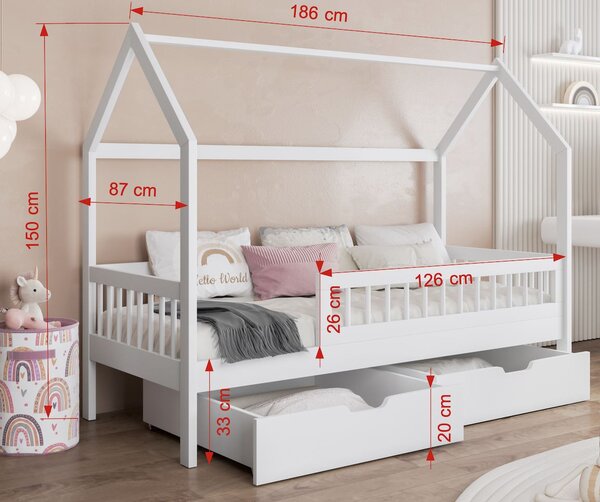 MAXMAX Detská domčeková posteľ z masívu borovice GAJA so šuplíkmi - 180x80 cm - prírodná borovica