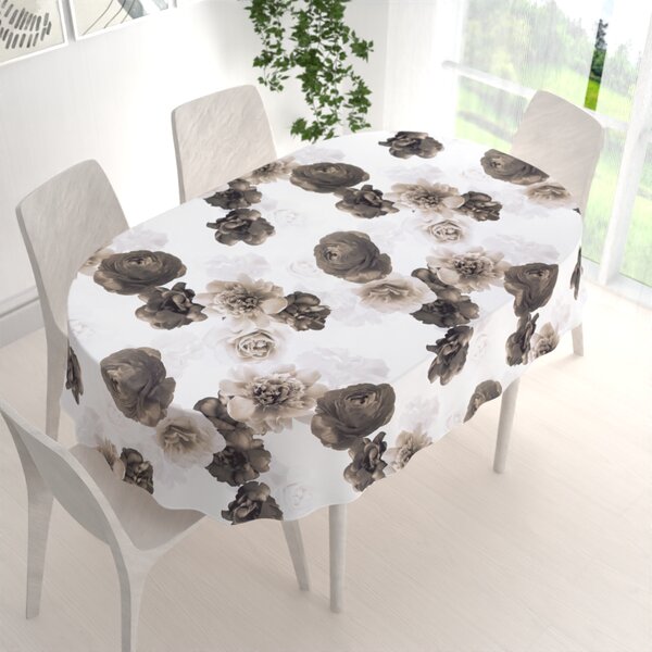 Biante Dekoračný oválny obrus PM-016 Veľké hnedé kvety 100x140 cm