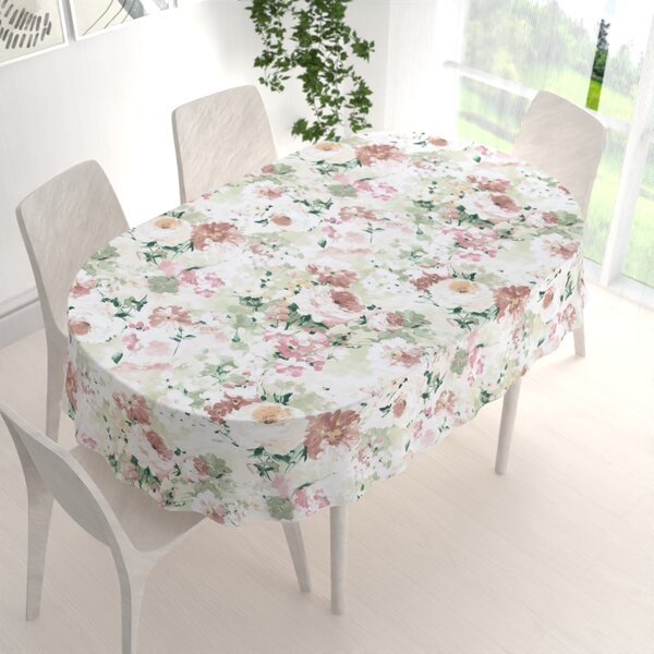 Biante Dekoračný oválny obrus PM-018 Maľované kvety na zelenom 100x140 cm